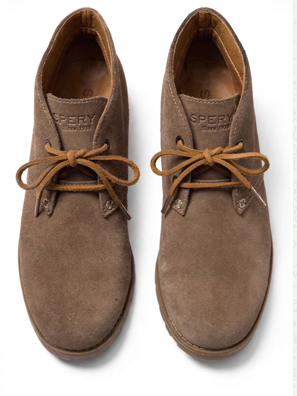 Sperry Taupe/Brown Suede Women’s Chukka Wedge Heels Ankle Boots Size 6